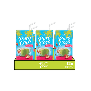 Kit 12x Água de Coco Sabor Morango Puro Coco 180ml
