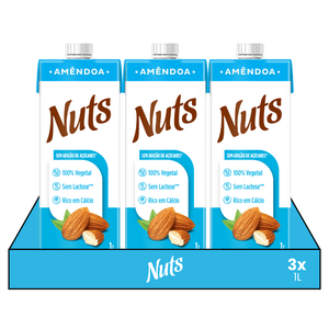 Leite Vegetal Amêndoa Zero 1L Nuts  - 3 Unidades