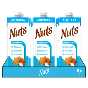 Leite Vegetal Amêndoa Zero 1L Nuts - 6 Unidades