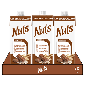 Leite Vegetal Aveia e Chocolate 1L Nuts - 3 Unidades